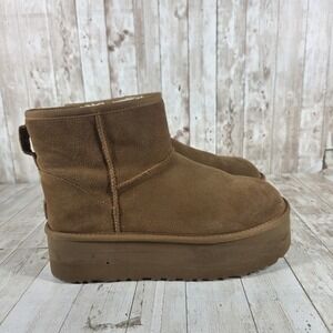 UGG Classic Mini Platform Chestnut Suede Ankle Boots 1134991 Womens 9